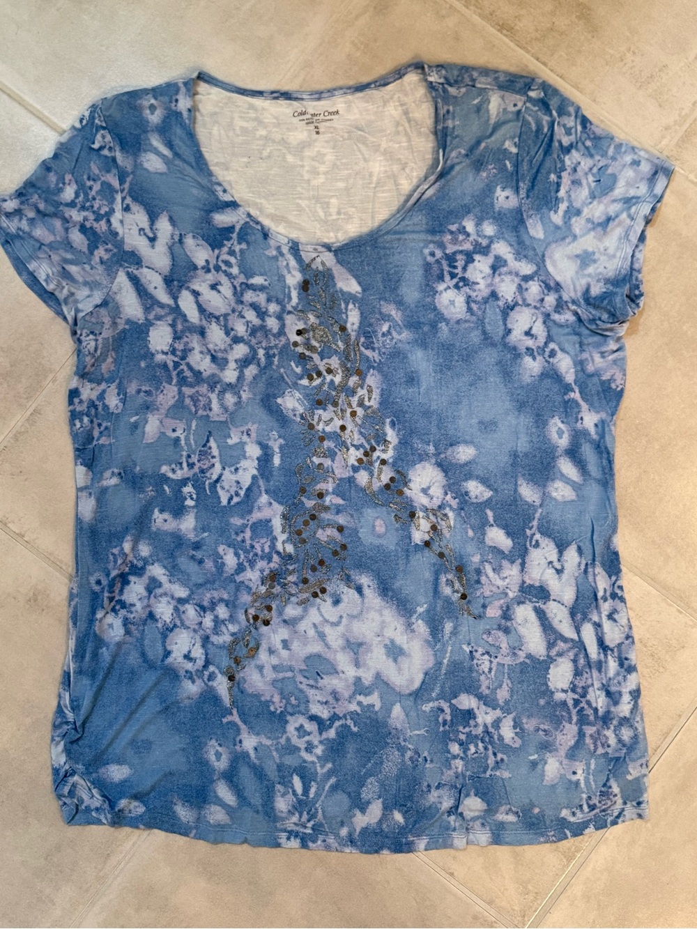 Coldwater Creek Blue Rayon Tee Sz XL